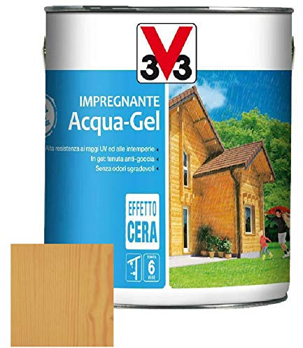 Impregnante Protettivo Completo Legno Acqua-Gel Antigoccia V33 - Varie Colorazioni (5 Lt, Noce Chiaro)