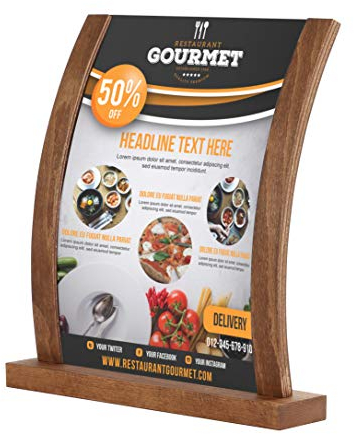 DISPLAY SALES - Espositore da tavolo in legno Arcade DIN A4 | 2 Pezzi | Porta listino in legno di faggio scuro | porta carte in legno, espositore a4, porta cartelli prezzo