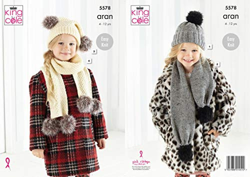 King Cole 5578 Strickmuster für Mädchen Mützen und Schals in modischem Aran-Fell