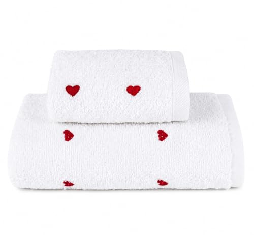 Sono a casa Set 2 Asciugamani Bagno con Cuoricini Ricamati | Coppia Spugna in 100% Cotone Extra Morbido e Assorbente | Asciugamano Viso 50x100 cm + Asciugamano Ospite 40x50 cm