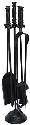 HERSIG - Set de Chimenea - Utensilios Chimenea de Leña con Soporte - Juego de 4 Accesorios de Forja -Pala, Escoba, Pinzas y Atizador - Accesorios Estufa y Chimeneas Leña