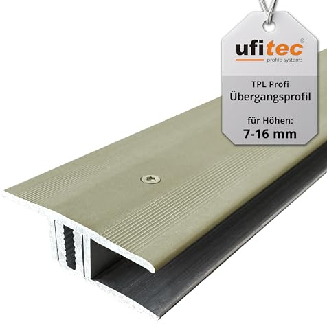 ufitec Profilsystem för parkett- och laminatgolv – för belägghöjder från 7–16 mm – många färger finns (övergångsprofil | 100 cm lång | 33 mm bred, guldljus)