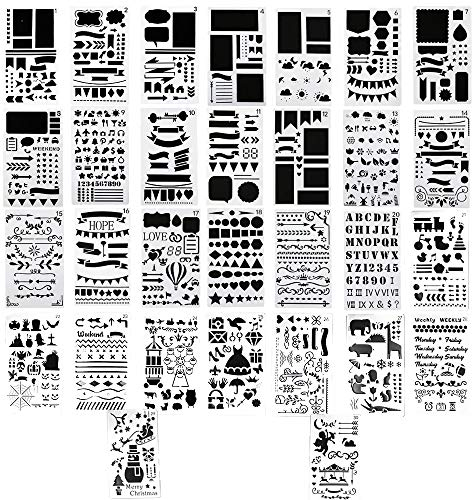 Aweisile 30 Stück Schablonen Schriftzüge Journal Zubehör Buchstaben Schablone Bullet Journal Schablonen Bullet Schablonen für Notebook Tagebuch Sammelalbum Graffiti Karte DIY Malerei Bastelprojekte