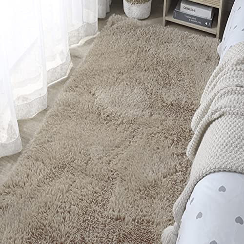 DALINA Textil Alfombra Decorativa de Pelo Largo Extra Suave -Alfombra Antideslizante para Salón Dormitorio Rectangular (50X120CM, Camello)