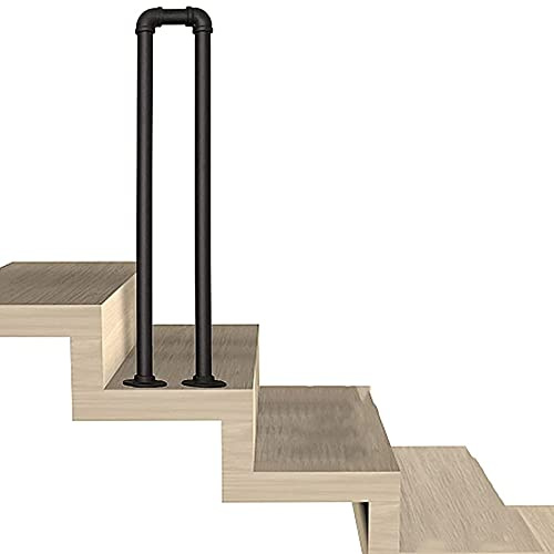 Transitional Handrail for Stairs Staircase Handrails for Indoor Outdoor Wrought Iron 1 Step U-Type Safety Stair Railing for Elderly,for Terrace Corridor Garden Villa Balcony,Black (95CM)