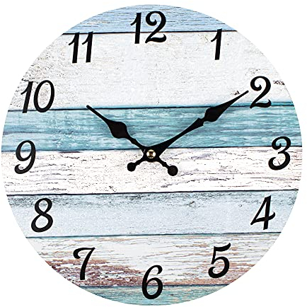 Wooden Wall Clock, 10 Inch Silent Non-Ticking Vintage Round Wall Clocks Battery Operated, Country Retro Rustic Style Decorative for Home Living Room Kitchen Bathroom Bedroom Office