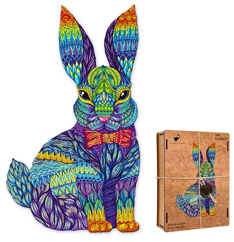 ACTIVE PUZZLES - Tierpuzzle | Erwachsene | Holzpuzzles, Lasergeschnitten, Nachhaltig und Umweltfreundlich, Hochwertige Verarbeitung (Buntes Kaninchen)