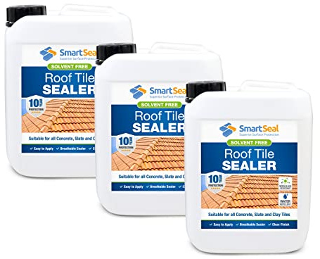 SmartSeal Roof Tile Sealer - 3 x 5L - Breathable Clear Roof Sealer. Solvent-Free Clear Sealant that Helps Prevent Moss, Mould, Algae & Lichen Growth on Concrete, Slate & Clay Tiles