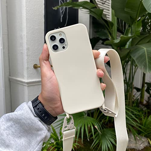 Bakicey Handykette Hülle für iPhone 13 Pro Max(6,7), Silikon Schutzhülle mit verstellbarem Umhängband, wetterfestes Trageband Handyhülle zum Umhängen für iPhone 13 Pro Max(6,7), Cremiges Weiß