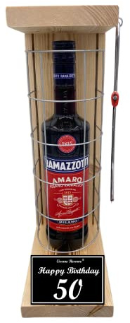 Ramazzotti Geschenk 50 Geburtstag - Eiserne Reserve Gitterkäfig Text s/w 50 Happy Birthday Kräuterlikör (1 x 0.70 l)