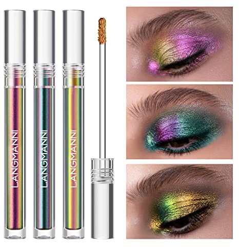 3-teilige flüssige Chamäleon Lidschatten Make-up Set, Metallic Changing Langanhaltende holografische Glitter Multichrome Lidschatten (#A)