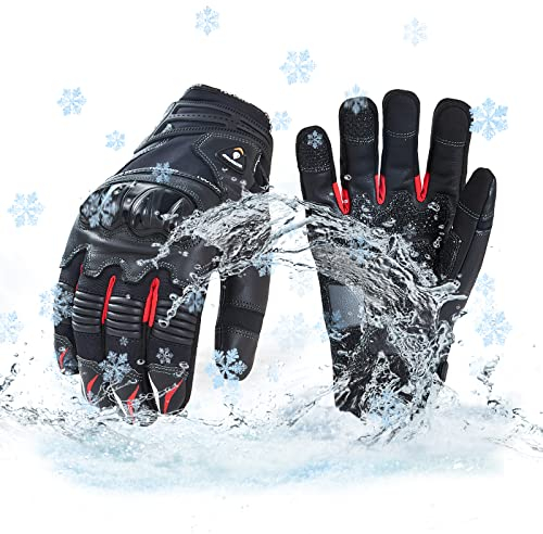 Vgo... 1Paar Motorradhandschuhe, Racing-Handschuhe, Anti-Schock, Knöchelschutz, Outdoor-Handschuhe, Vollfinger-Touchscreen, Heavy-Duty, 0℃/32°F (GA5179FLWP)