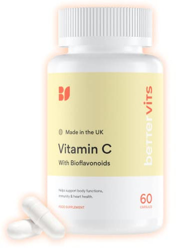 Bettervits Vitamin C Tablets 500mg with Bioflavonoids from Rosehip | Immune Support High Strength Vitamin C Supplements | Daily Wellness and Energy - 60 Capsules
