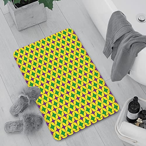 Badematte rutschfest, Badteppich für Badezimmer,Karneval, Retro Muster mit Sternfiguren Kreismotive Maskerade Design, Lila Farn Grün Ge,Waschbar Badezimmerteppich für Wohnzimmer Schlafzimmer 60x100 cm