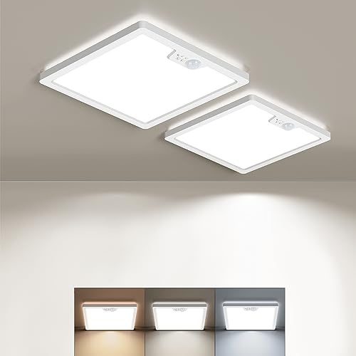 BLNAN 2 Stücke LED Deckenleuchte mit Bewegungsmelder, 18W Deckenlampe Bewegungssensor Innen, Warmweiß Neutralweiß Kaltweiß für Flur Küche Badzimmer Balkon Keller Garage Treppe 22cm Eckig