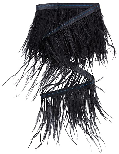 GORGECRAFT 2 Yard Federborte Fransen Straußenfeder Damen Kleidung Strang Kostüm Zubehör Naturfedern Fransen Borte Band Zum Nähen von Kleidern Dekoration Hochzeitsdekoration Schwarz