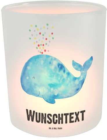 Mr. & Mrs. Panda Personalisierter Teelichthalter Wal Konfetti - Personalisierte Geschenke, Meerestiere, Wale, Personalisiertes Windlicht, Motivation, Geburtstag, mit Text, Diät, Windglas, Kerzenglas