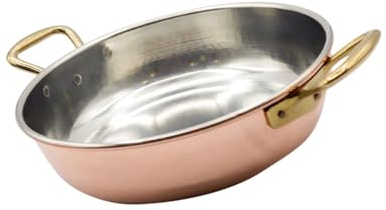 CREARTISTIC 100% Made in Italy Verzinntes Kupfer Servierpfanne - 32x8cm, 4.3L– mit2 Griffen aus Messing von 4cm, ideal zum Servieren auf dem Tisch, Kleine bis große Pfanne, Kupferpfann, Handgemacht