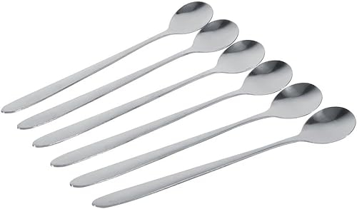 Buystarget Latte Spoons Long Handle Teaspoons Set of 6 Stainless Steel 18.6 cm Mixing Ice Cream Stirring Spoon Ideal for iced Coffee Iced Tea Milk Shake Ice Cream Sundeas Cool Drinking