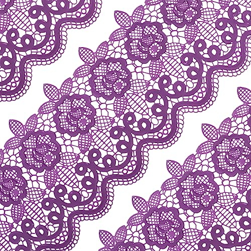 Lot de 10 décorations comestibles prêtes à l'emploi pour gâteau effet dentelle avec ruban floral Violet 30,5 cm