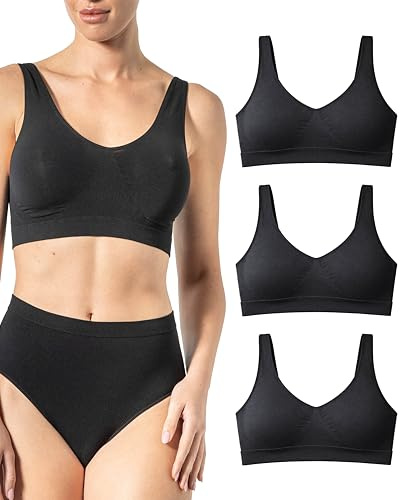 Risalti Reggiseno Senza Ferretto Bamboo Spalla Larga 3 pz - Bralette Donna Senza Cuciture ed Etichette, Reggiseno Donna in Viscosa Elasticizzata, Brassiere, Top Morbido, Intimo - Made in Italy
