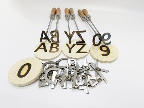 Premium 5 cm märkesjärn 0-9 och A-Z alfabetsset med 25 cm handträhandtag – rostfritt stål för långvarig hållbarhet (2 i 0-9 & A-Z komplett set)
