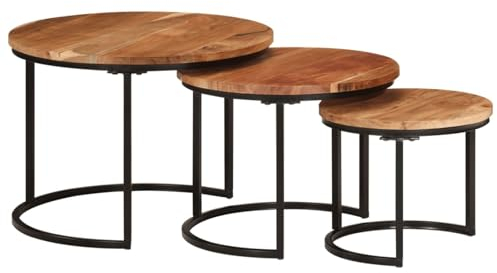 CIADAZ Satztische 3 STK. Massivholz Akazie, Coffee Table, Beistelltisch Set, Couchtisch, Satztische Fürs Wohnzimmer, Wohnzimmer Tisch, Kleine Tische Wohnzimmer 353900