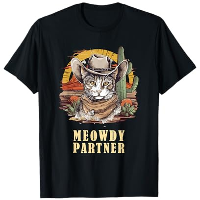 Meowdy Partner Cat Funny Howdy Meme Wild West Cowboyhut T-Shirt