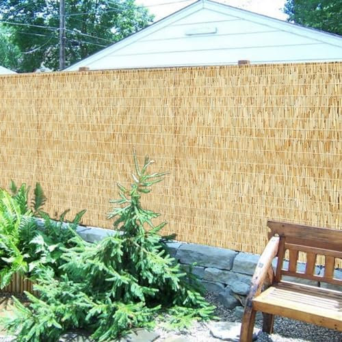 Rorquscade Schilfmatten Natur Schilfrohrmatten Langlebig Windschutz Schilf Wasserdicht Sichtschutzzaun Für Balkon, Terrasse, Garten (Color : Primary White line, Size : 140x800cm)