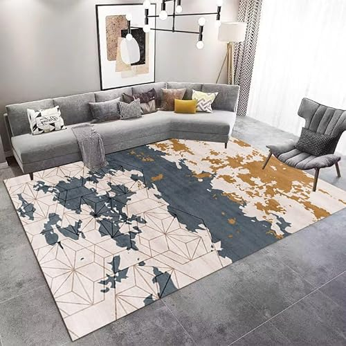 Teppich Retro Grau Gelb Flauschig Kurzflor,Mikrofaser Super Weich,Anti-Rutsch,Waschbar,Teppich Webteppich Für Wohnzimmer,Flur,Schlafzimmer Teppichläufer 120X160Cm