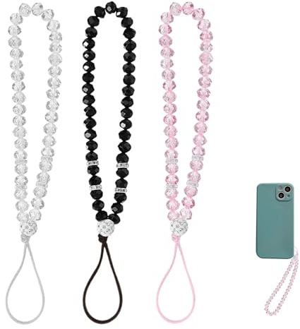 MEKEET 3PCS Mobile Phone Charms Sparkling Handmade Wrist Strap for Girls