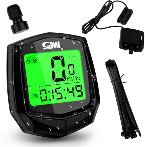 Fahrradcomputer Digital,tacho Fahrrad,fahrradtacho,14 Funktionen IP54 wasserdichte mit Hintergrundbeleuchtetem Display fahrradtacho, HD LCD Automatisches Kabelgebundene Kilometerzähler Fahrrad