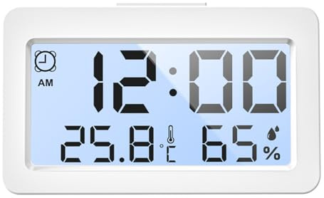 BEILIWEN Digital Alarm Clock with Temperature with Humidity Office Desk Thermometer-hygrometer Bedside LED Alarm Clock Mini Digital Indoor Thermometer for Office desk, elder room (White)