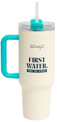 Mr. Wonderful - Taza take away térmica termo 1,2 litros - First water, then the world - Taza de Acero Inoxidable Doble Pared - Mantiene Calor y Frío - 1,2 litros