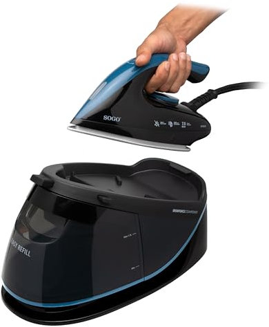 SOGO Centro de Planchado a Vapor con Potencia de 2400W y Varias Funciones de Planchado - Plancha Ropa Vapor con Depósito 1.7L, Golpe de Vapor, Suela Cerámica y Auto Apagado