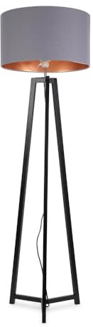 ValueLights | Black Wood Tripod Floor Lamp with Grey/Gold Drum Lampshade Living Room Light | Floor Lamps, Home Décor & Improvement Essential