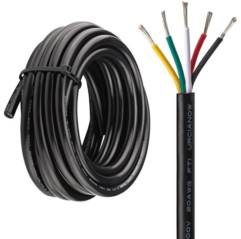 URCIANOW 20Gauge 5 Core Cable 5x0.5mm²Electrical Wires 5Meters UL2464 Tinned Copper Wire 20Gauge Stranded Wire Low Voltage Extension Cable Wire Black PVC Sheathed DC 5V/12V/24V
