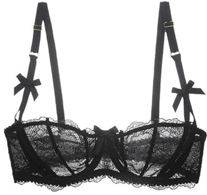 HLYLDL Women's Plus Size Lace Balconette Bralette Bra Push Up Underwire See Through Half Cup Bras Black