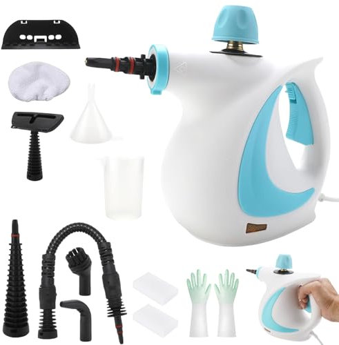 Delilahs Natural Steam Cleaner, Handheld Steam Cleaner For Home, All Purpose Portable Steam Cleaner, With 9 Accessories For Kitchen, Furniture, Couch, Tile, Car, Carpet And Upholstery (Blue)