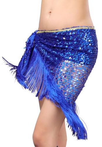 Darringls Damen Bauchtanz Hüfttuch, Glänzend Aushöhlen Bauchtanzrock Tanz Latin Show Rave Party Gürtel Für Performance Orientalische Hüftschals Mit Pailletten Quasten Fransen Bauchtanz