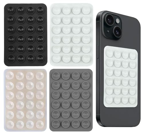 Momowin 4 Pcs Ventouse TéLéPhone Portable, Ventouse Silicone Coque Qui AdhèRe Au Mur pour Selfies et VidéOs, pour Tous Les ModèLes de TéLéPhones Portables (Noir + Gris Foncé + Transparent + Blanc)