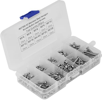 280 Uds M3 * 4 5 6 8 10 12 16 20 25 Cabeza de Botón Tornillos con Cabeza Hexagonal Tuercas con Caja de Plástico Juegos de Surtido de Tornillos Científicos Industriales