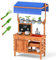FANTASK Cuisine en Bois pour Enfant avec Toit Pare-Soleil, Tableau Noir, Tasses à Plantes et pelles