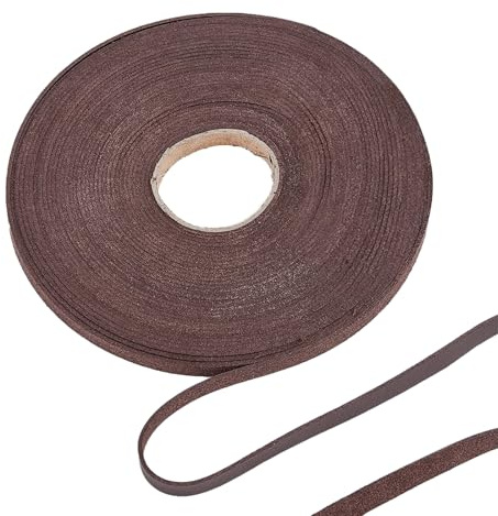 Cinturino in Pelle Piatto, PU Cordoncino di Cuoio da 10 m x 8 mm, Cintura Piatta in Pelle, Cordoncino Piatto in Pelle per Braccialetti, Collane, Gioielli, Creazione di Cinturini per Stivali, Marrone