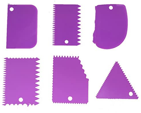 Cake Scraper Cake Smoother, 6PCS Dough Scraper Icing Scraper Polisher Tool Cake Spatula Bench Scraper Cake Decorating Comb Trapezoidal Semicircle Arc Triangular Sawtooth