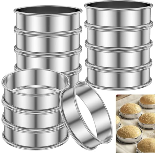 Gatphy 12Pcs Stainless Steel Crumpet Rings Non Stick English Muffin Rings | 8cm Double Rolled Muffin Tart Ring, for Baking Cooking Crumpets, Eggs, Pancakes, Pastry, Mousse