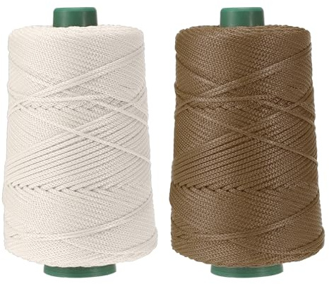 YELARXI Polyester Macrame Cord, 3mm x 219 Yards Polypropylene Macrame Cords Braided Craft Crochet Bag Rope Yarn Fit for DIY Wall Hangers Hats Purses Rug - (2 Pack, Beige/Light Khaki)