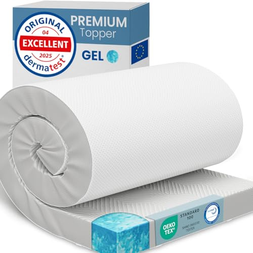 ELONEO Gel Topper 90x190cm, cubrecolchón de Espuma viscoelástica con Gel de 8 cm de Altura, Funda Transpirable de Malla 3D, cómodo cubrecolchón con Fundas en Las Esquinas
