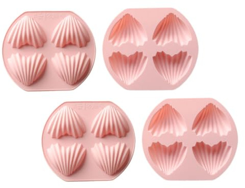 ULTECHNOVO 4pcs Pink Silicone Heart Shape Madeleine Baking Molds Nonstick Cavity Cake Biscuits Fondant Moulds for DIY Cakes Desserts Cookies Baking Lovers