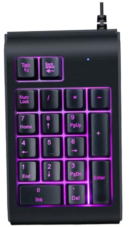 SEWACC Clavier Numérique Design Simple et Portable Noir Touches Mécaniques USB Filaire Rétroéclairées 3 Couleurs pour Activités Multimédia et Bureautique